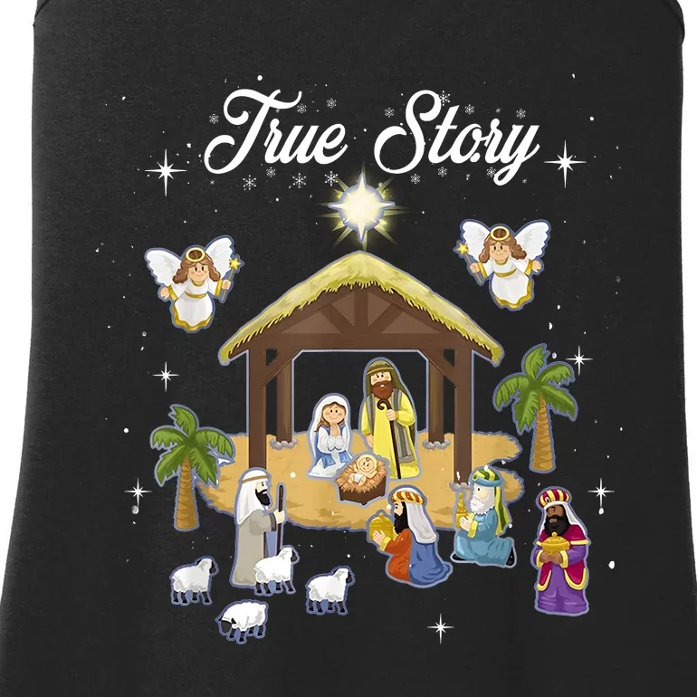 True Story Of Jesus Birth Christmas Nativity Catholic Ladies Essential Tank