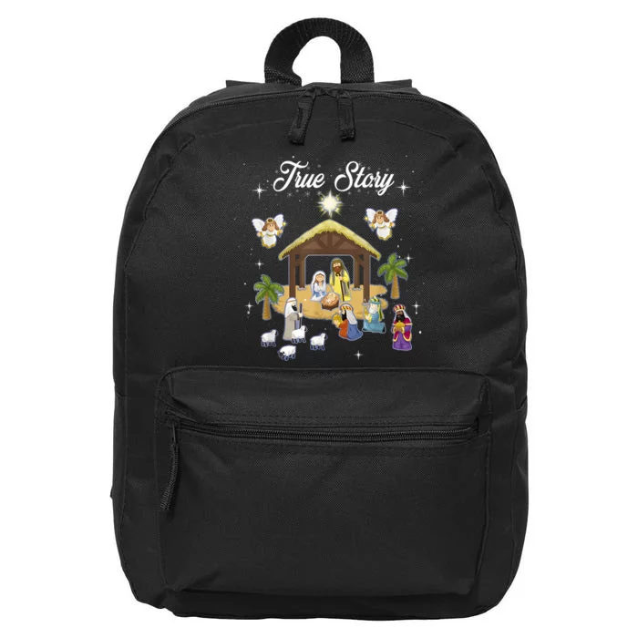 True Story Of Jesus Birth Christmas Nativity Catholic 16 in Basic Backpack