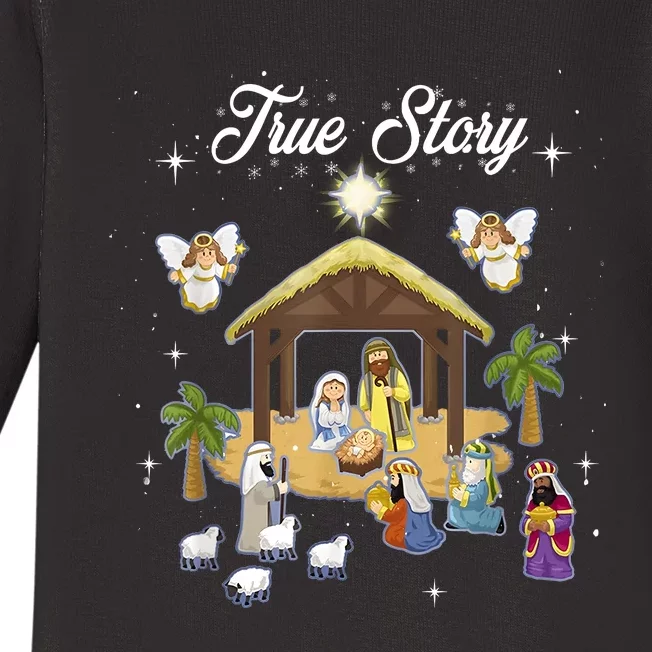 True Story Of Jesus Birth Christmas Nativity Catholic Baby Long Sleeve Bodysuit