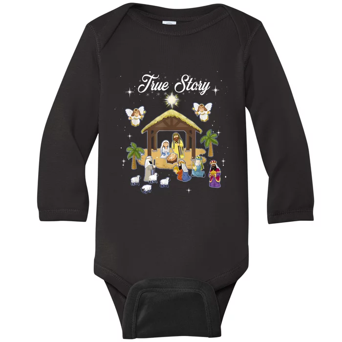 True Story Of Jesus Birth Christmas Nativity Catholic Baby Long Sleeve Bodysuit