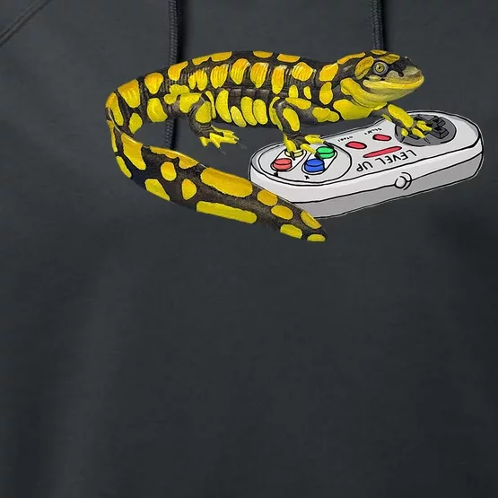 Tiger Salamander Playing Video Game Salamanders Gamers Performance Fleece Hoodie