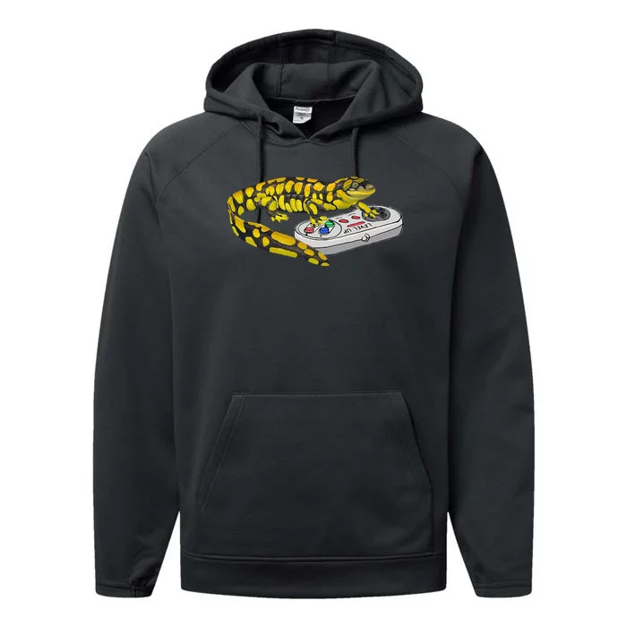 Tiger Salamander Playing Video Game Salamanders Gamers Performance Fleece Hoodie