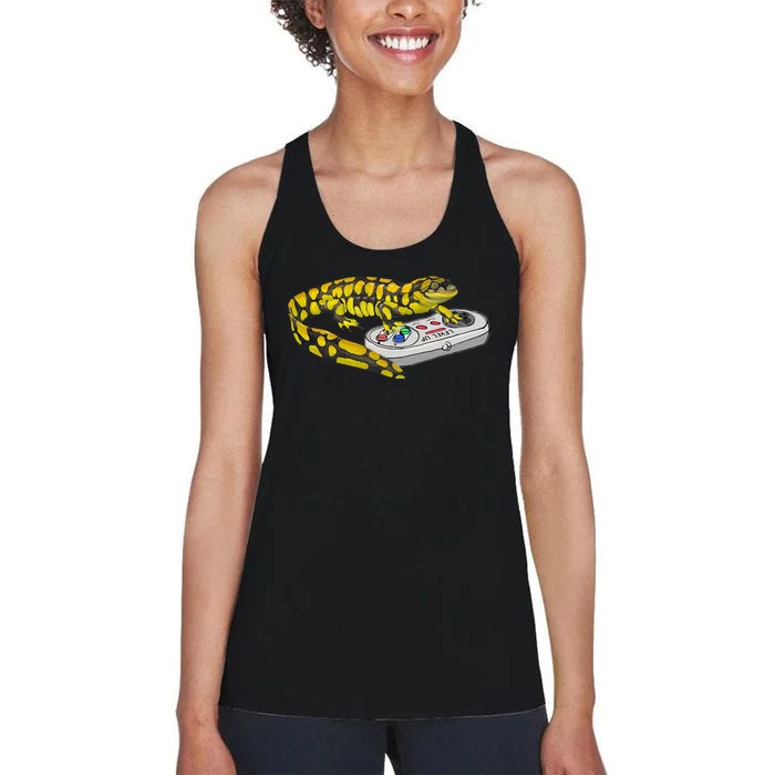 Tiger Salamander Playing Video Game Salamanders Gamers Women's Racerback Tank