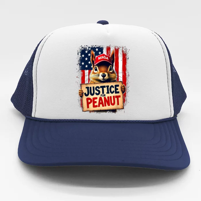 The Squirrel Peanut Squirrel Maga American Flag Justice For Peanut Gift Trucker Hat