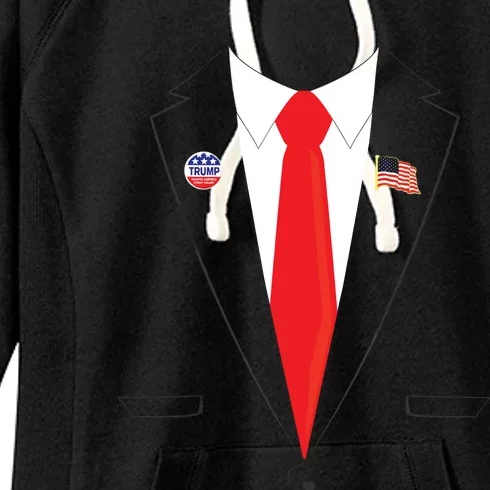 Tuxedo Suit Presidents Day Trump Pin Costume Women's Fleece Hoodie