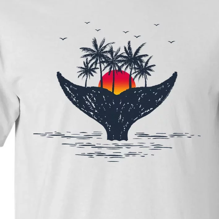 Tropical Sunset Palm Trees Whale Tail Summer Vacation Tall T-Shirt