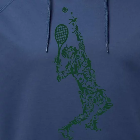 Tennis Shirt Player Positions Balls Racket In Drawing Performance Fleece Hoodie