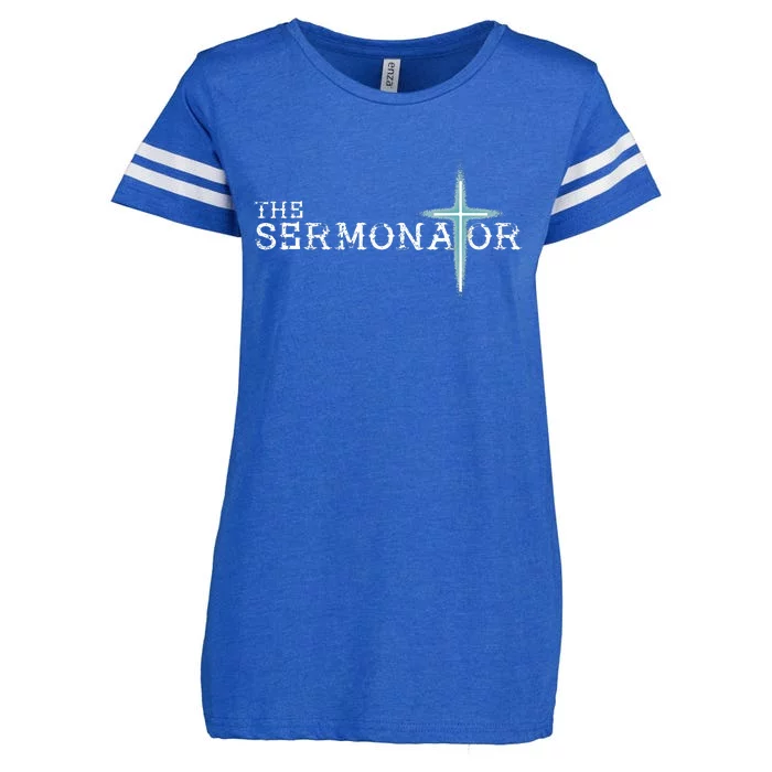 The Sermonator Pastor Appreciation Christian Cross Fun Enza Ladies Jersey Football T-Shirt