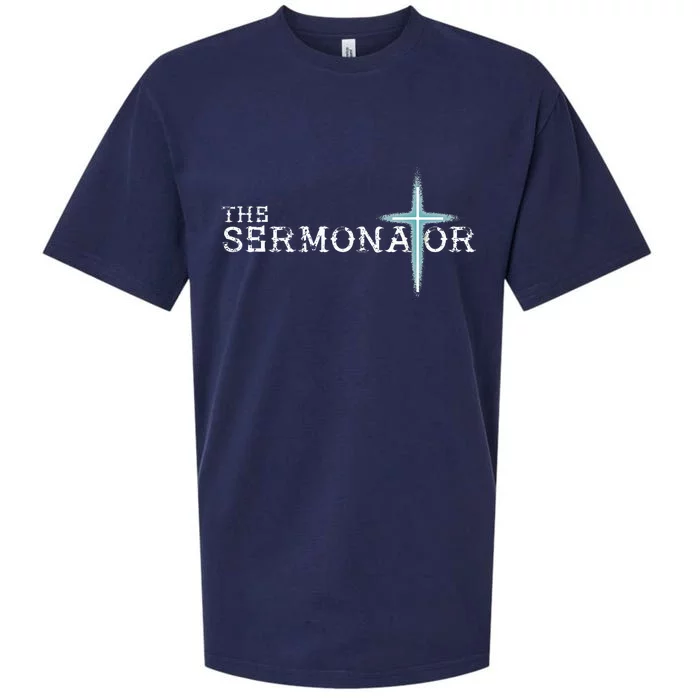 The Sermonator Pastor Appreciation Christian Cross Fun Sueded Cloud Jersey T-Shirt