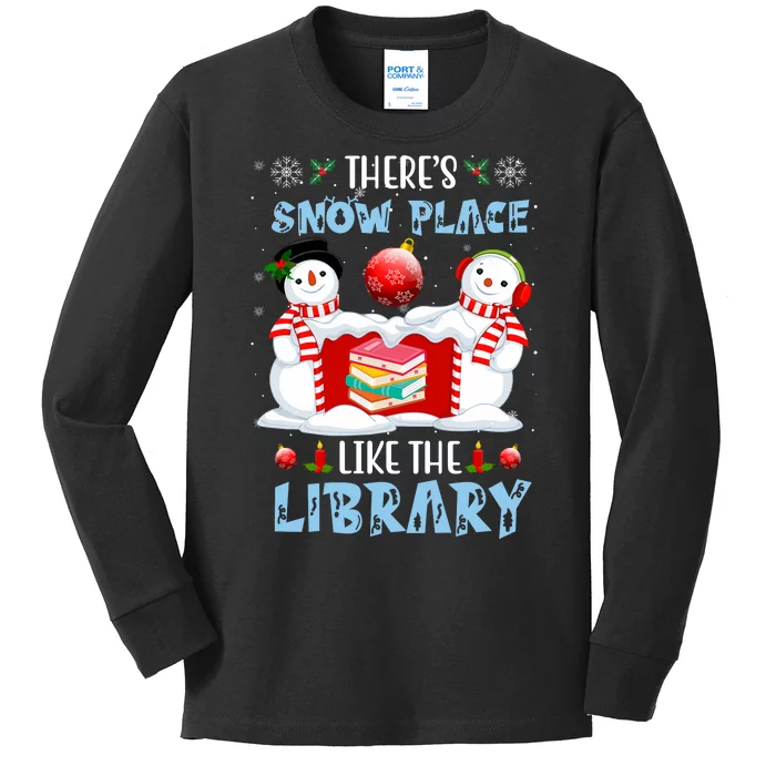 There's Snow Place Like The Library Book Worm Christmas Kids Long Sleeve Shirt