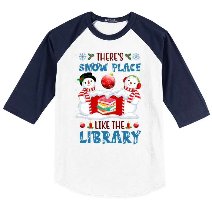 There's Snow Place Like The Library Book Worm Christmas Baseball Sleeve Shirt