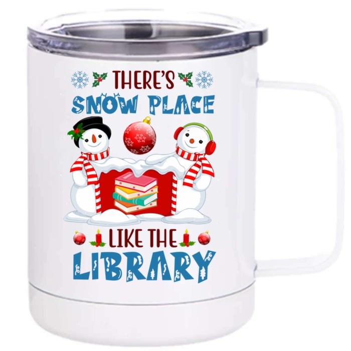 There's Snow Place Like The Library Book Worm Christmas Front & Back 12oz Stainless Steel Tumbler Cup