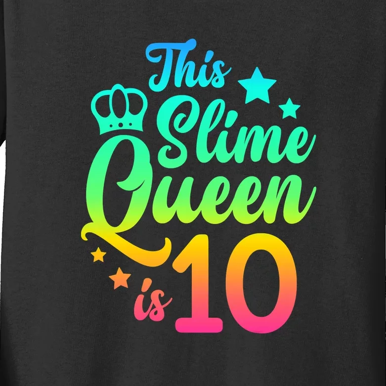 This Slime Queen Is 10 Girl Funny 10th Birthday Party Squad Kids Long Sleeve Shirt