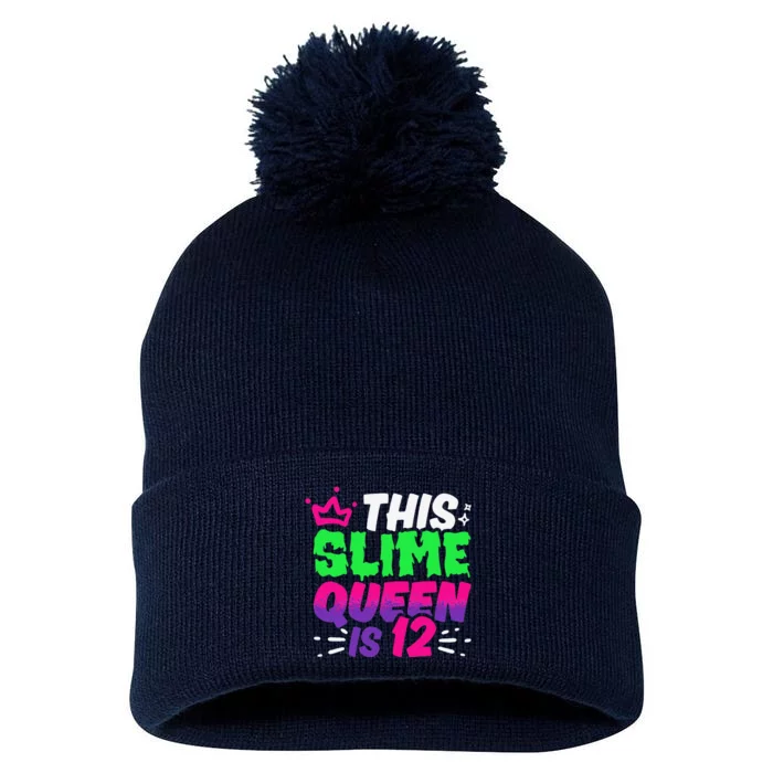 This Slime Queen Is 12 Years Old 12th Birthday Party Pom Pom 12in Knit Beanie