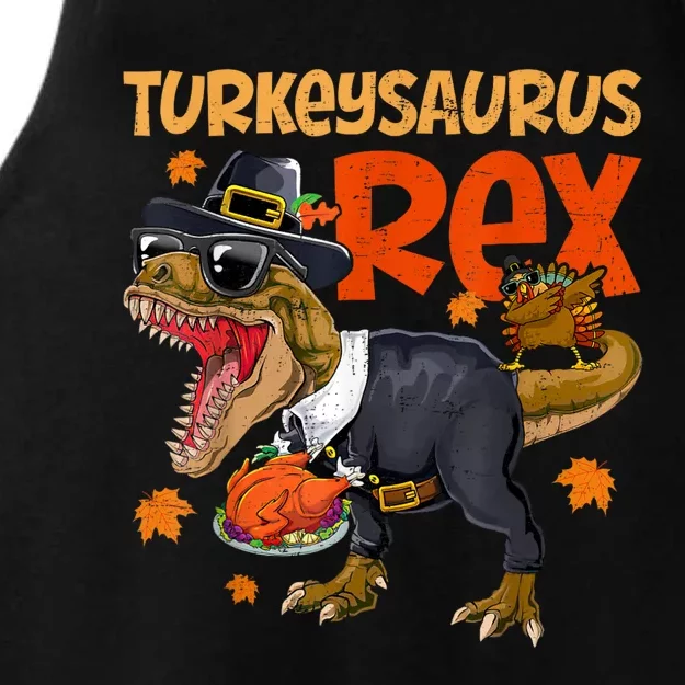 Turkey Saurus Rex Thanksgiving Dinosaur Turkey Ladies Tri-Blend Wicking Tank