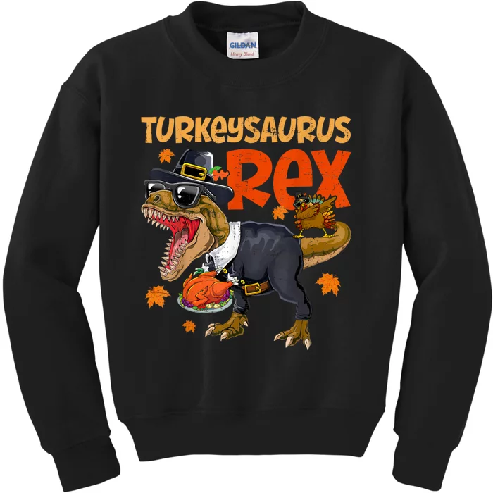 Turkey Saurus Rex Thanksgiving Dinosaur Turkey Kids Sweatshirt