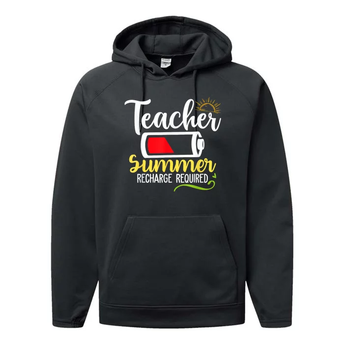 Teacher Summer Recharge Required Last Day School Vacation Performance Fleece Hoodie