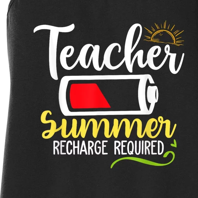 Teacher Summer Recharge Required Last Day School Vacation Women's Racerback Tank