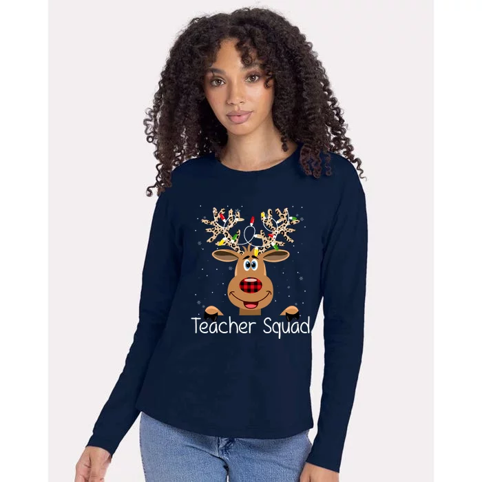 Teacher Squad Reindeer Christmas Holiday Womens Cotton Relaxed Long Sleeve T-Shirt