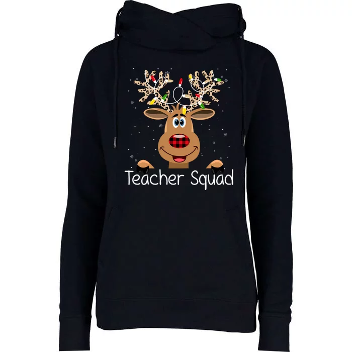 Teacher Squad Reindeer Christmas Holiday Womens Funnel Neck Pullover Hood