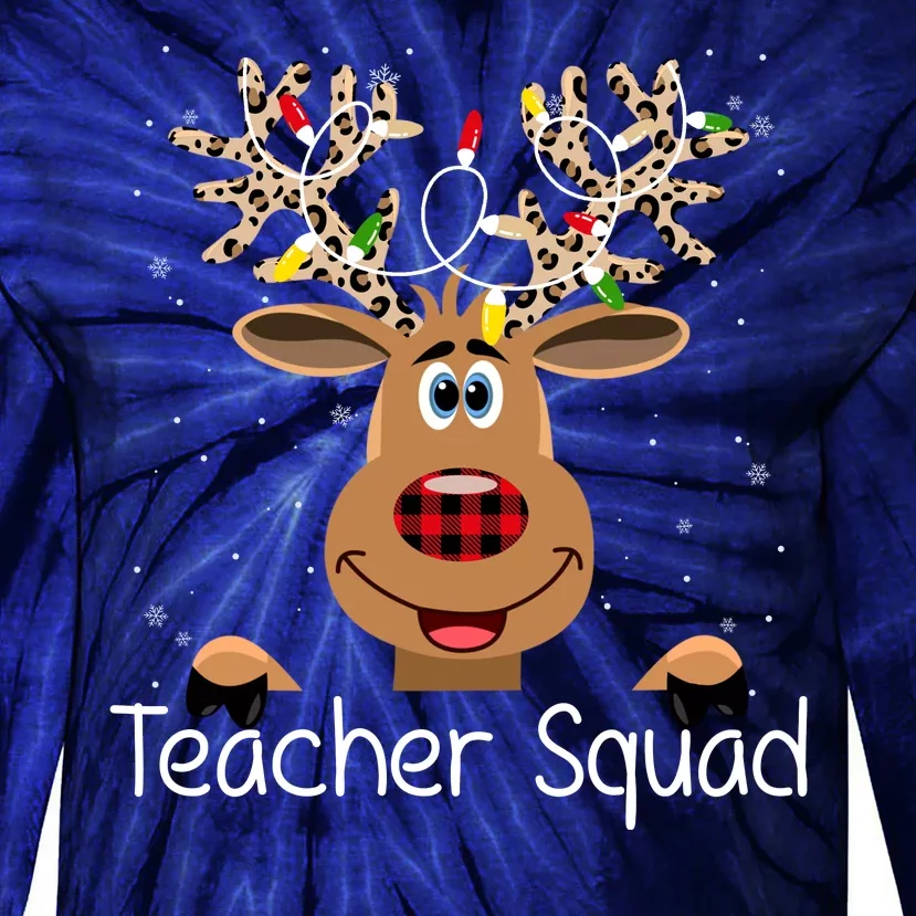 Teacher Squad Reindeer Christmas Holiday Tie-Dye Long Sleeve Shirt