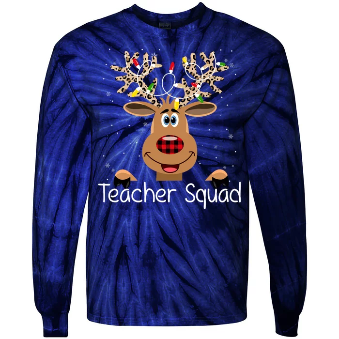 Teacher Squad Reindeer Christmas Holiday Tie-Dye Long Sleeve Shirt