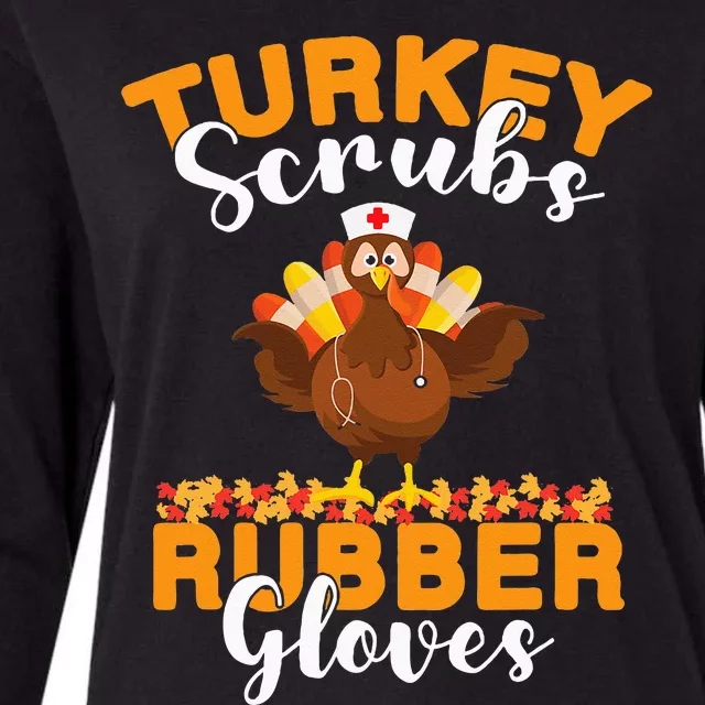 Turkey Scrubs Rubber Gloves Thanksgiving Nurse Practitioner Womens Cotton Relaxed Long Sleeve T-Shirt