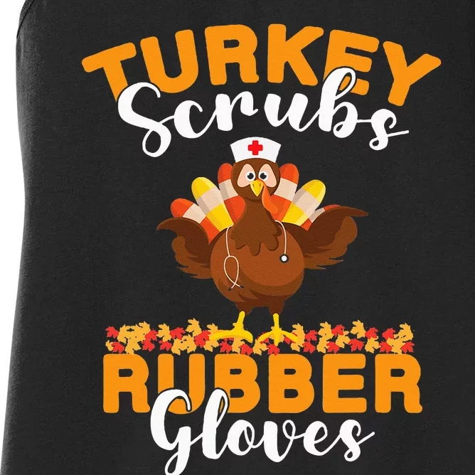 Turkey Scrubs Rubber Gloves Thanksgiving Nurse Practitioner Women's Racerback Tank