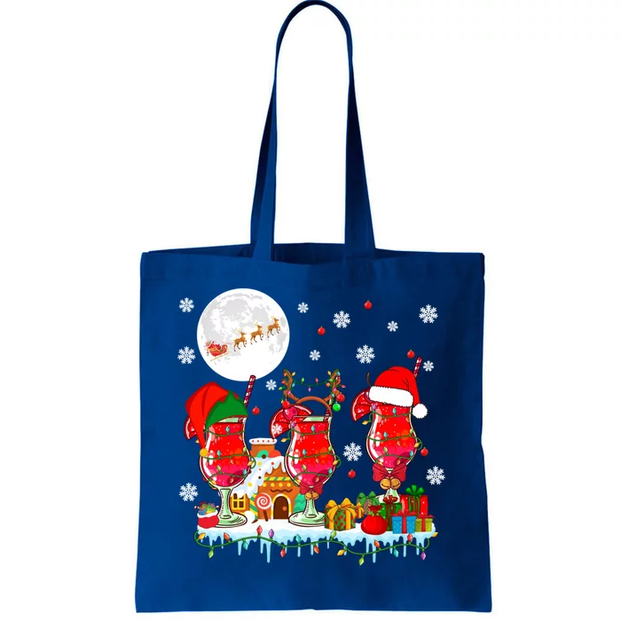 Three Santa Reindeer Elf Glasses Of Cocktail Xmas Ing Gift Tote Bag