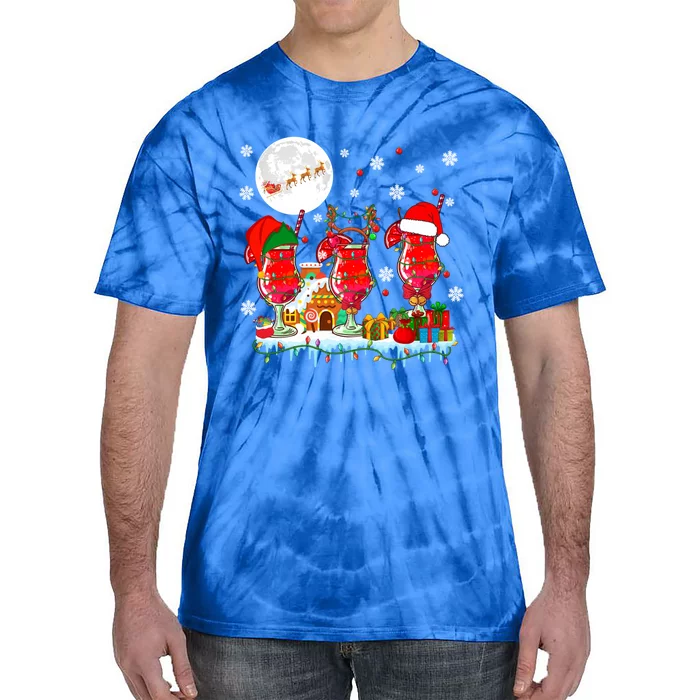 Three Santa Reindeer Elf Glasses Of Cocktail Xmas Ing Gift Tie-Dye T-Shirt