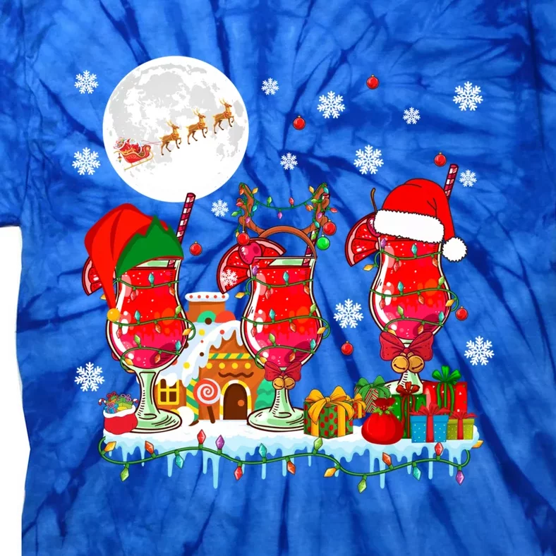 Three Santa Reindeer Elf Glasses Of Cocktail Xmas Ing Gift Tie-Dye T-Shirt