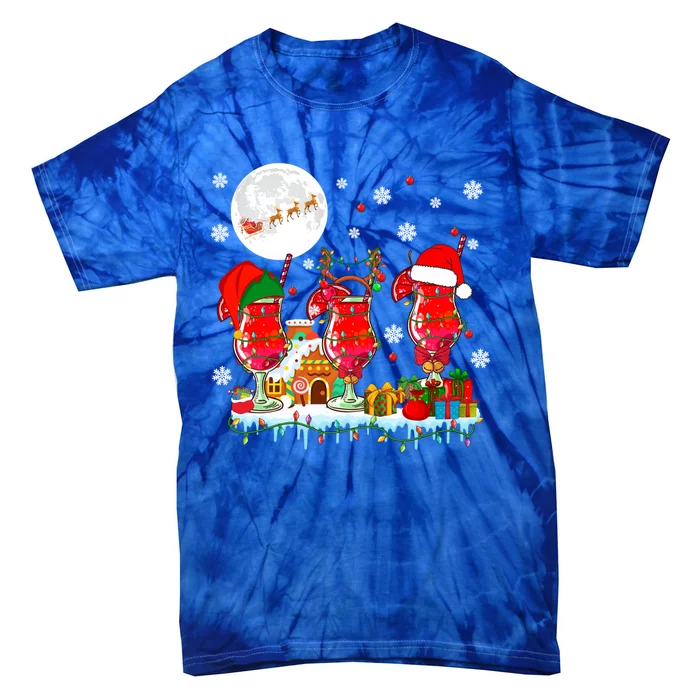 Three Santa Reindeer Elf Glasses Of Cocktail Xmas Ing Gift Tie-Dye T-Shirt