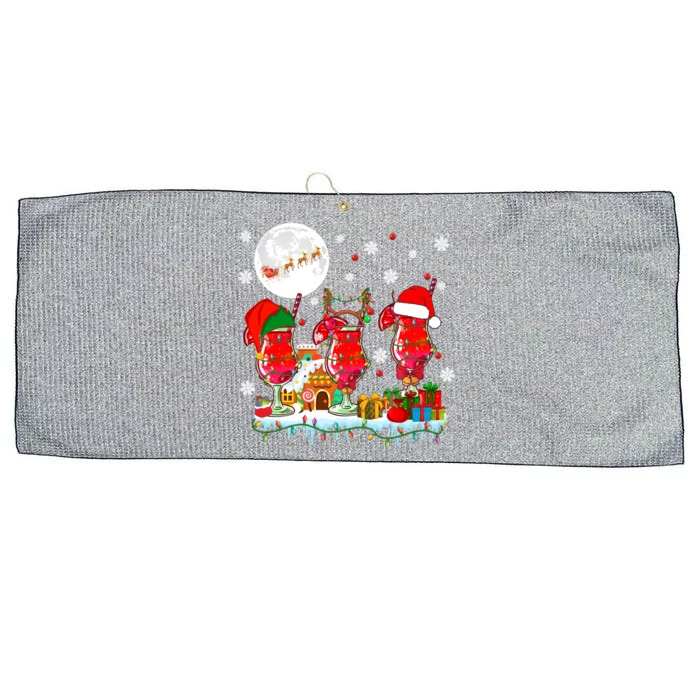 Three Santa Reindeer Elf Glasses Of Cocktail Xmas Ing Gift Large Microfiber Waffle Golf Towel