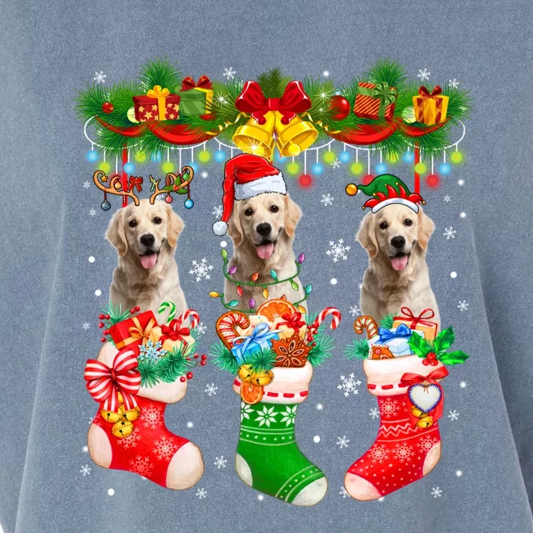 Three Santa Reindeer Elf Labrador Retrievers In Xmas Socks Gift Garment-Dyed Women's Muscle Tee