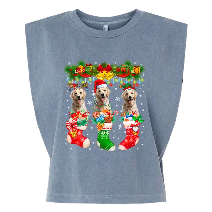 Three Santa Reindeer Elf Labrador Retrievers In Xmas Socks Gift Garment-Dyed Women's Muscle Tee