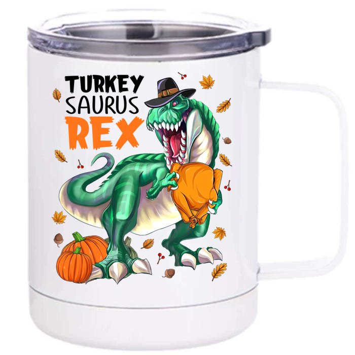 Turkey Saurus Rex Dinosaur T Rex Thanksgiving Pumpkin Gift Front & Back 12oz Stainless Steel Tumbler Cup