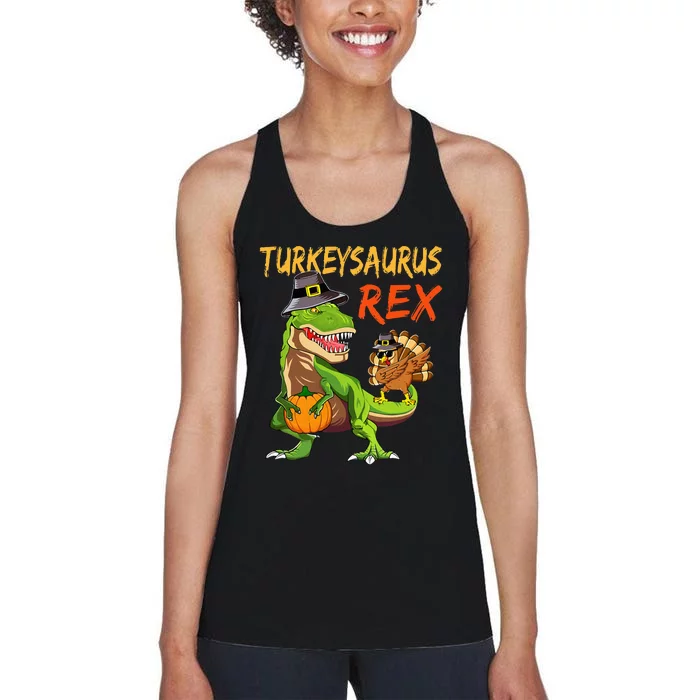 Turkey Saurus Rex Dab Turkey Dinosaur Thanksgiving Women's Racerback Tank