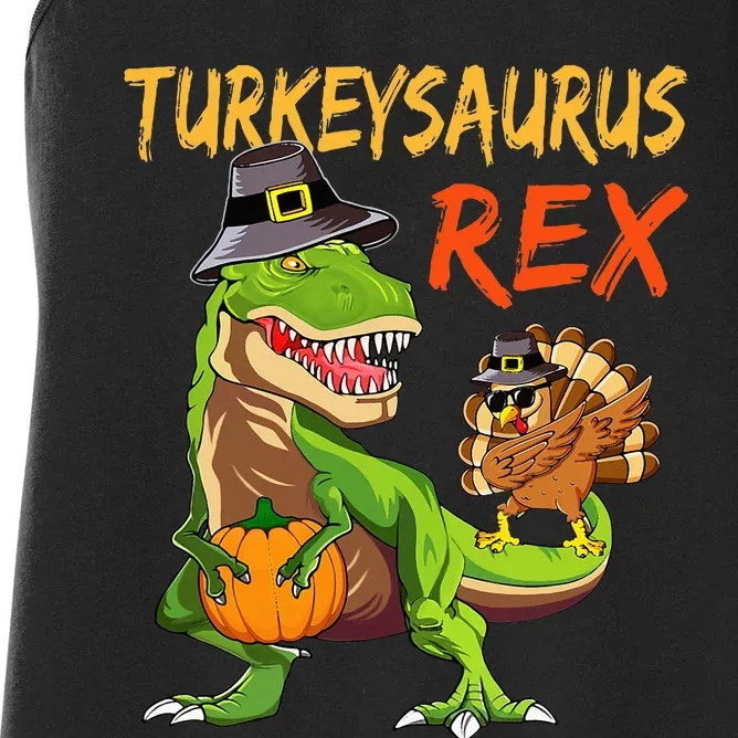 Turkey Saurus Rex Dab Turkey Dinosaur Thanksgiving Women's Racerback Tank