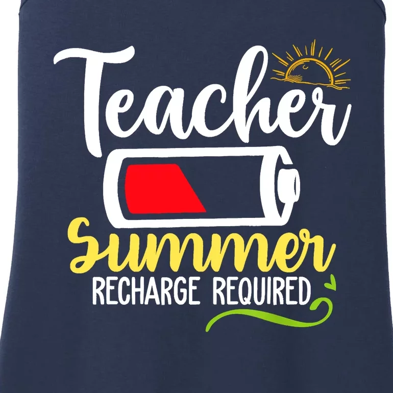 Teacher Summer Recharge Required Last Day School Vacation Ladies Essential Tank