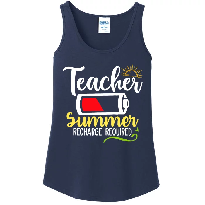 Teacher Summer Recharge Required Last Day School Vacation Ladies Essential Tank