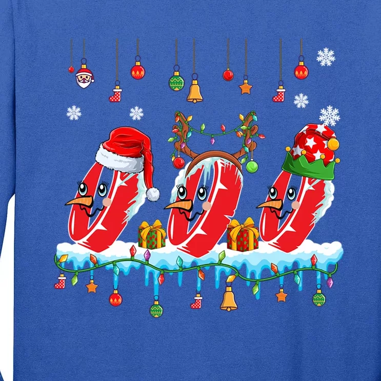 Three Santa Reindeer Elf Hockey Pucks Christmas Player Gift Tall Long Sleeve T-Shirt