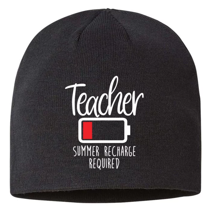 Teacher Summer Recharge Required Last Day School Women Funny 8 1/2in Sustainable Knit Beanie