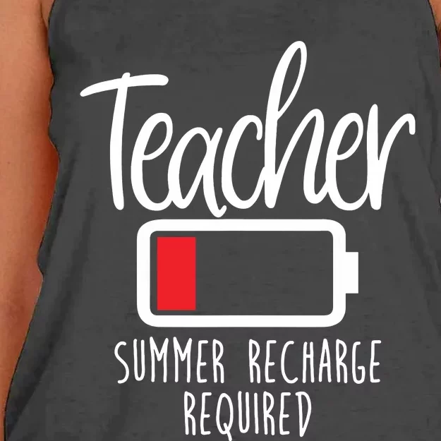 Teacher Summer Recharge Required Last Day School Women Funny Women's Knotted Racerback Tank