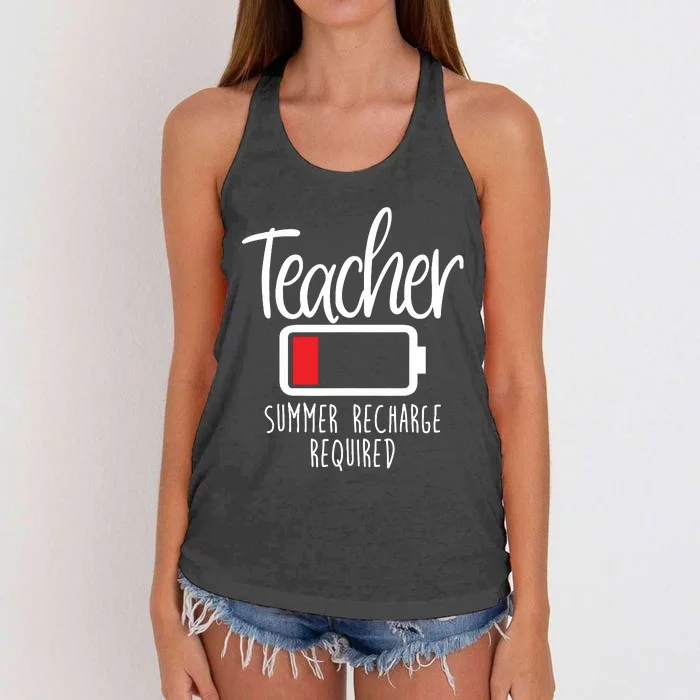 Teacher Summer Recharge Required Last Day School Women Funny Women's Knotted Racerback Tank