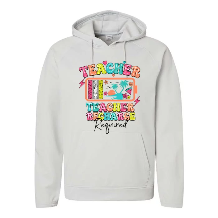 Teacher Summer Recharge Required Funny Teacher Performance Fleece Hoodie