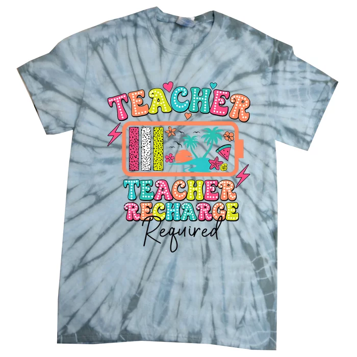 Teacher Summer Recharge Required Funny Teacher Tie-Dye T-Shirt