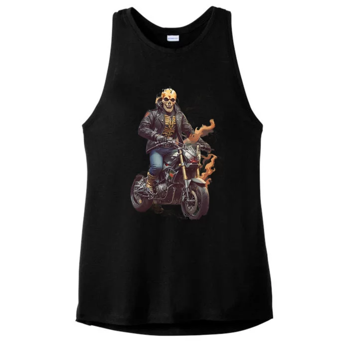 Trendy Skeleton Riding A Motorbike Ladies Tri-Blend Wicking Tank