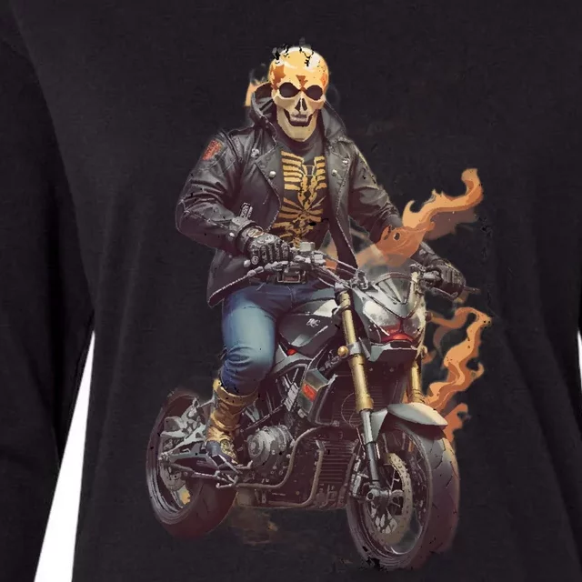 Trendy Skeleton Riding A Motorbike Womens Cotton Relaxed Long Sleeve T-Shirt