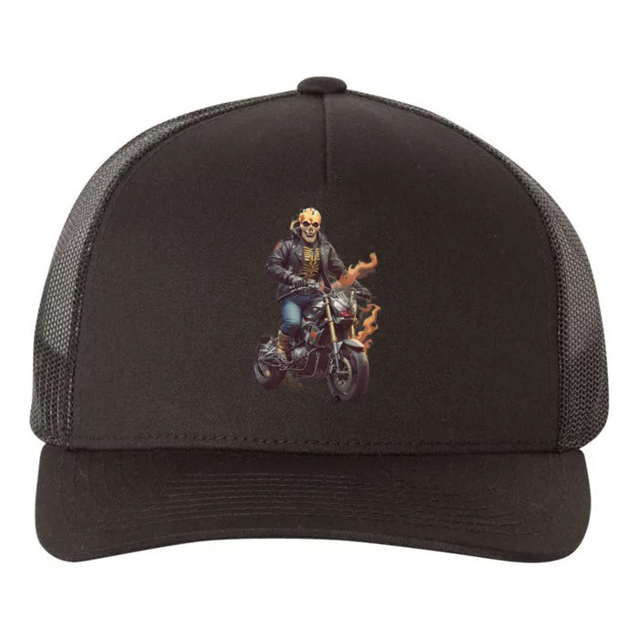 Trendy Skeleton Riding A Motorbike Yupoong Adult 5-Panel Trucker Hat