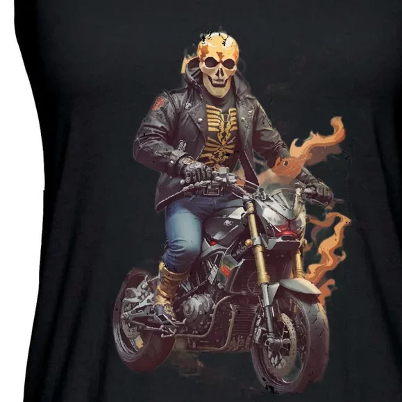 Trendy Skeleton Riding A Motorbike Ladies Essential Flowy Tank